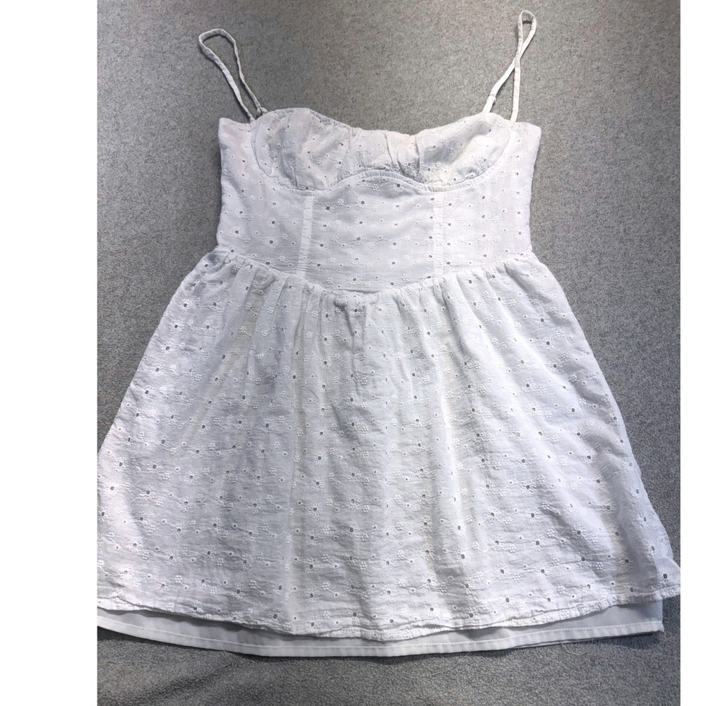 Princess Polly White Eyelet Mini Dress Cottagecore Babydoll Sundress US 6 Boho